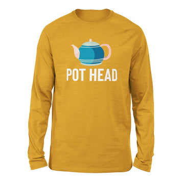 Pot Head Men/Unisex Drop Shoulder Sweatshirt in Heather Mustard color
